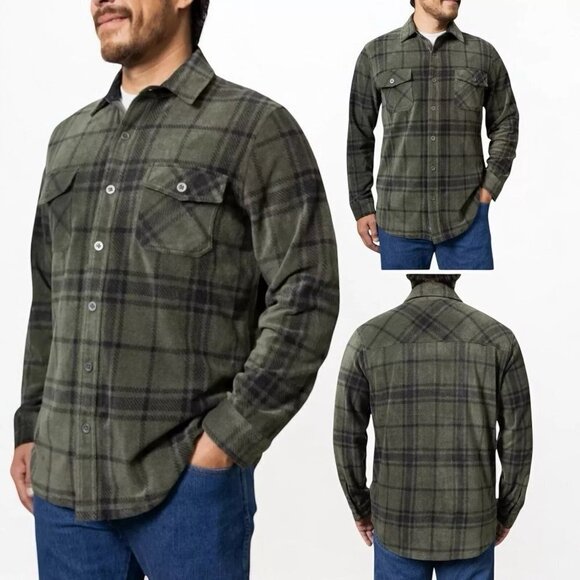 Mens Flannel Shirt, Freedom Foundry, Green/Black, Button Up, NWT, Large - Picture 1 of 7